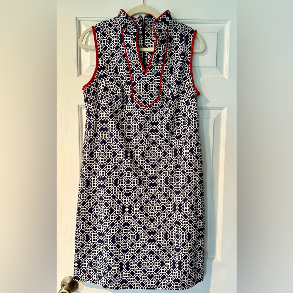 Eliza J Mini Dress in Navy with Geometric Pattern